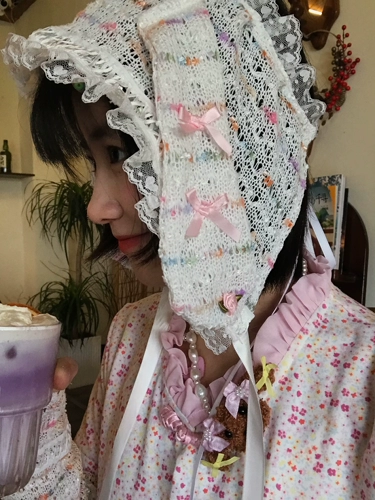 Трикотажный кролик с бантиком, ремень, двухцветная кружевная шапка