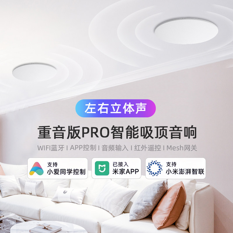 定制重音版PRO声控吸顶音响左右立体声支持小爱同学控制智能家居