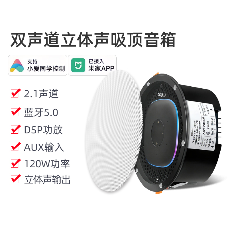 立体声双声道PRO智能吸顶音箱蓝牙音响支持小爱同学控制智能家居