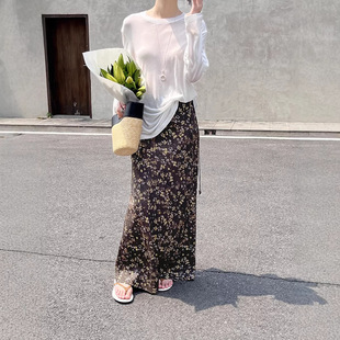 花卉印花斜裁系带慵懒随性浪漫半身裙BQA5118 HOO夏上新法式