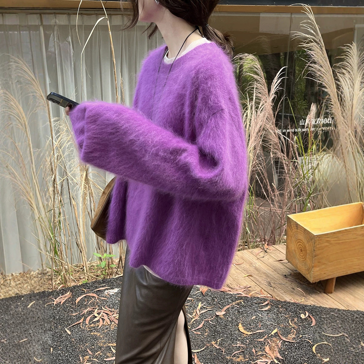 HOO冬季女装法式山羊绒软糯亲肤软糯拉毛松弛百搭羊毛毛衣ZA6369