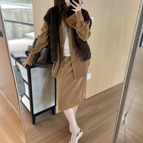 hoo秋季女装高级感法式慵懒松弛麂皮绒廓形衬衫CSA7170