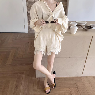 套装 重工花边拼接短裤 TZA952 浪漫廓形衬衫 GRACETINAHOO夏新法式