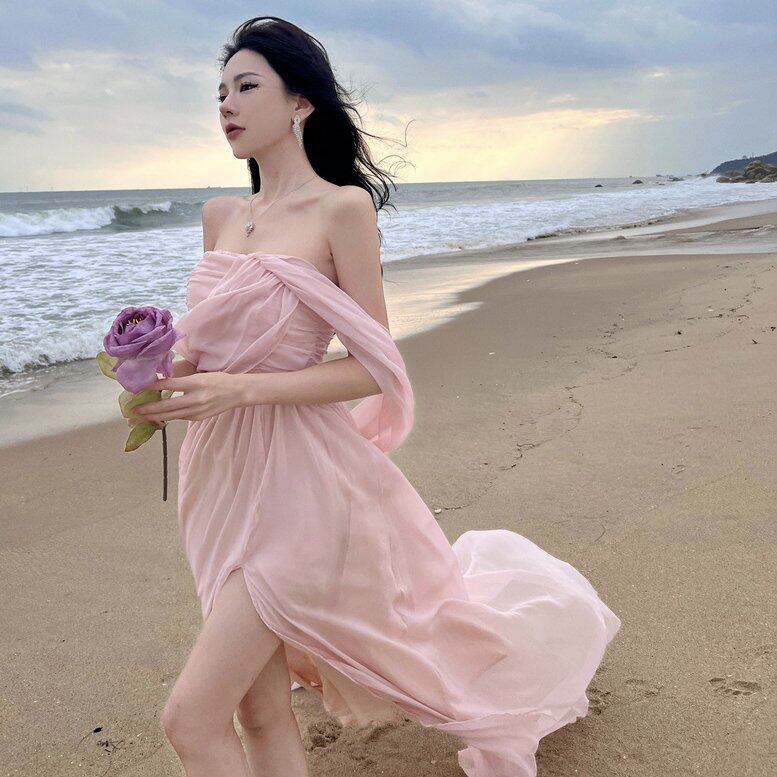 实拍西藏新疆西双版纳礼服仙女三亚超仙海边旅游度假沙滩裙连衣裙