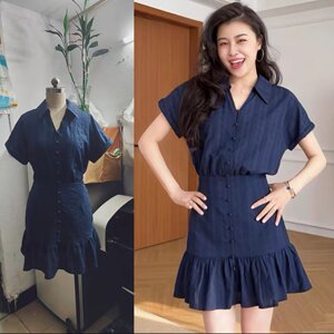 藏青色miu系立体提花少女感减龄法式连衣裙