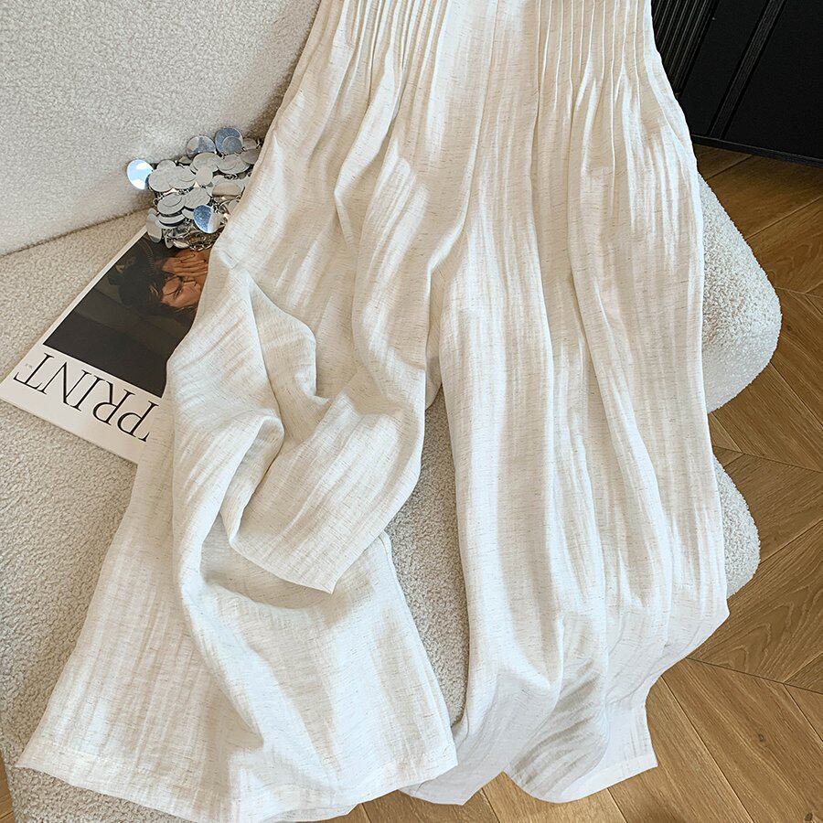 老钱风亚麻裤女夏天薄款裤子褶皱慵懒松弛垂感宽松冰丝棉麻阔腿裤
