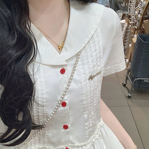 实拍jk海军领连衣裙女夏季法式温柔甜美可爱设计感白色减龄