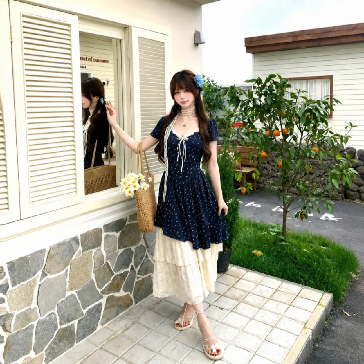 甜欲蕾丝短袖短裙春夏女黑显瘦针织长袖开衫