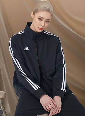 阿迪达斯春秋季外套男女黑白新款休闲运动立领梭织夹克TR30JT-BW