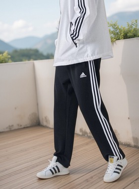 Adidas阿迪达斯秋新款黑色直筒裤男女休闲长裤运动裤子TR30PR-BW