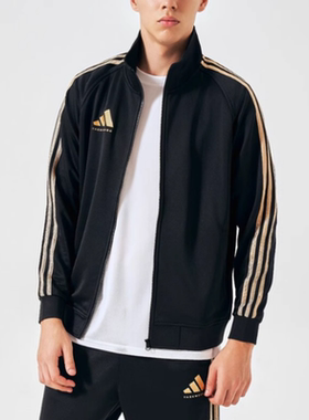 阿迪达斯春秋季外套男女黑金休闲运动新款立领梭织夹克TR30JT-BG