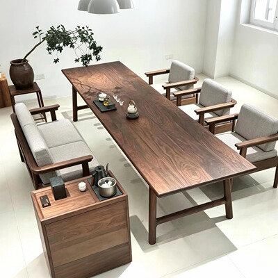 北美黑胡桃木茶桌椅组合实木茶台办公室家用泡茶桌禅意茶室家具
