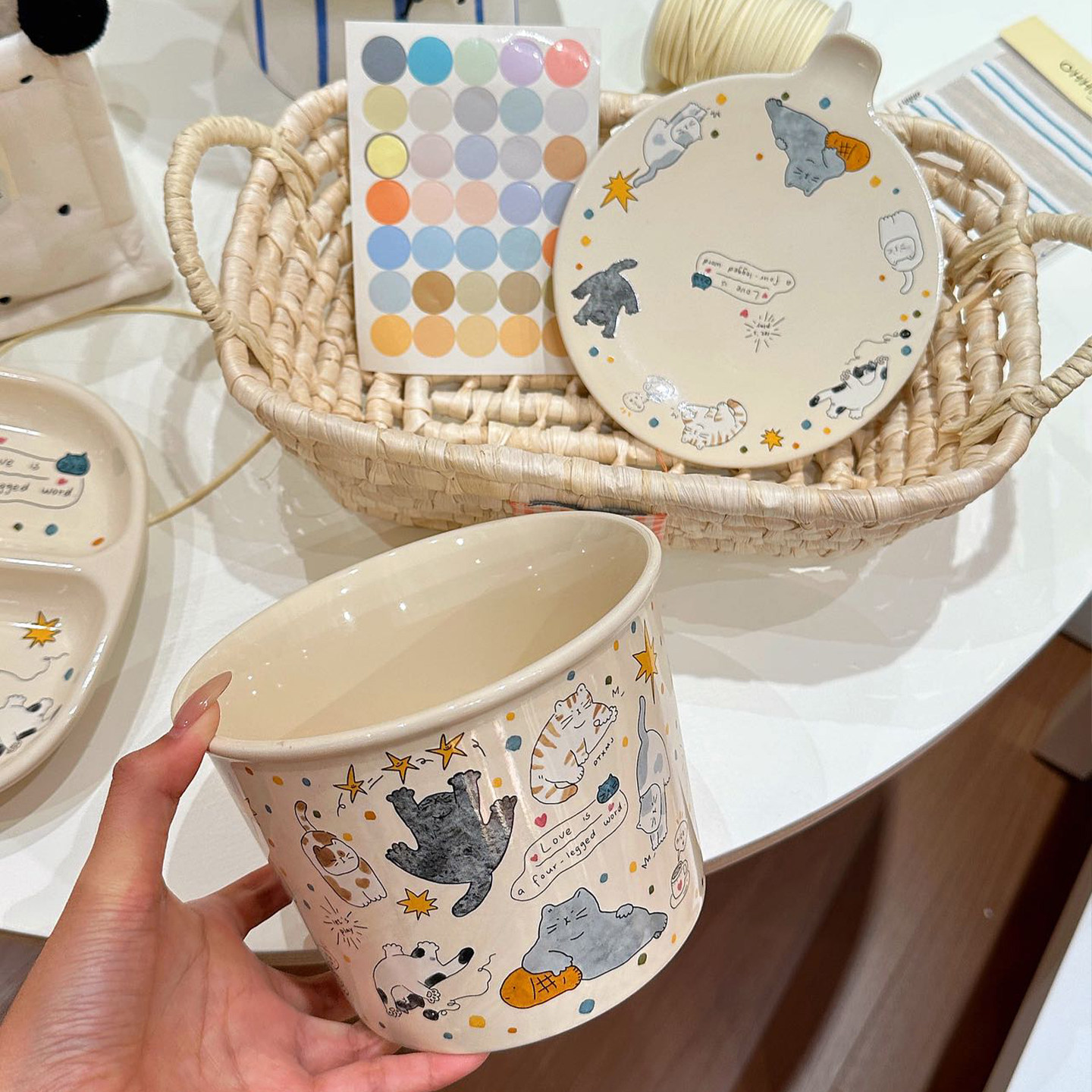 Zakka Tree高颜值卡通猫咪陶瓷泡面碗水果碗拉沙碗零食桶大容量