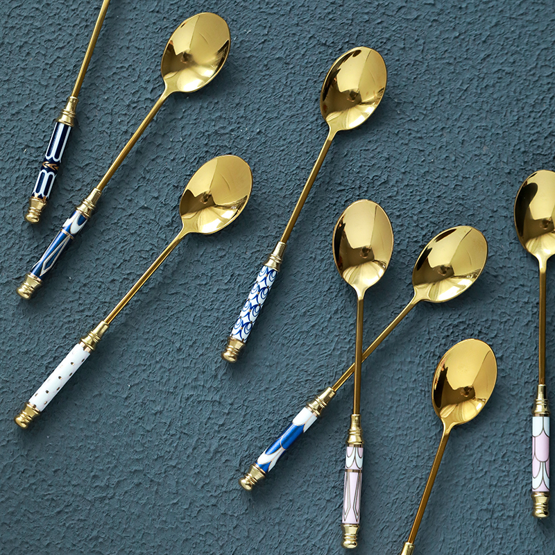 轻奢下午茶勺不锈钢镀金咖啡勺
