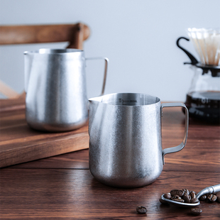 复古不锈钢尖嘴拉花缸专用带刻度打奶缸奶泡缸咖啡器具专业可定制