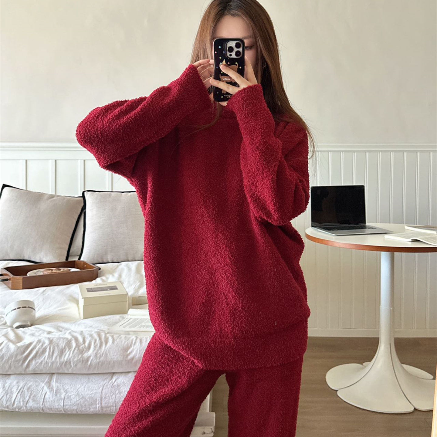 睡衣女秋冬季柔软半边绒软绵绵