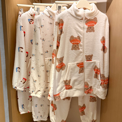 拉链珊瑚绒睡衣女秋冬季