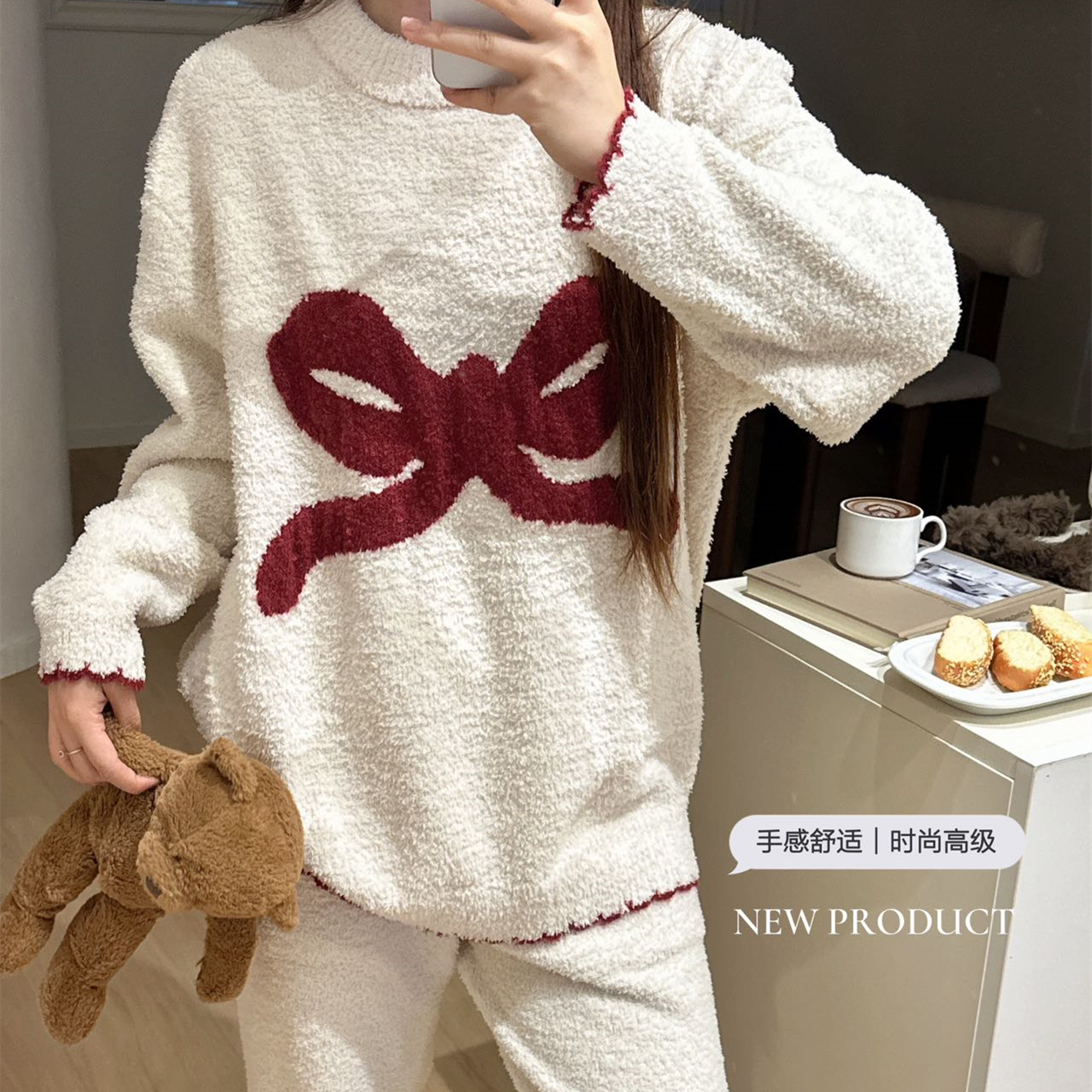 半边绒冬季保暖宽松加绒加厚睡衣