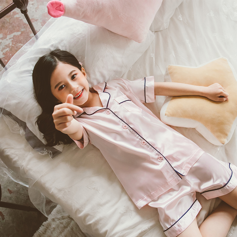女童夏季冰丝睡衣短袖短裤两件套