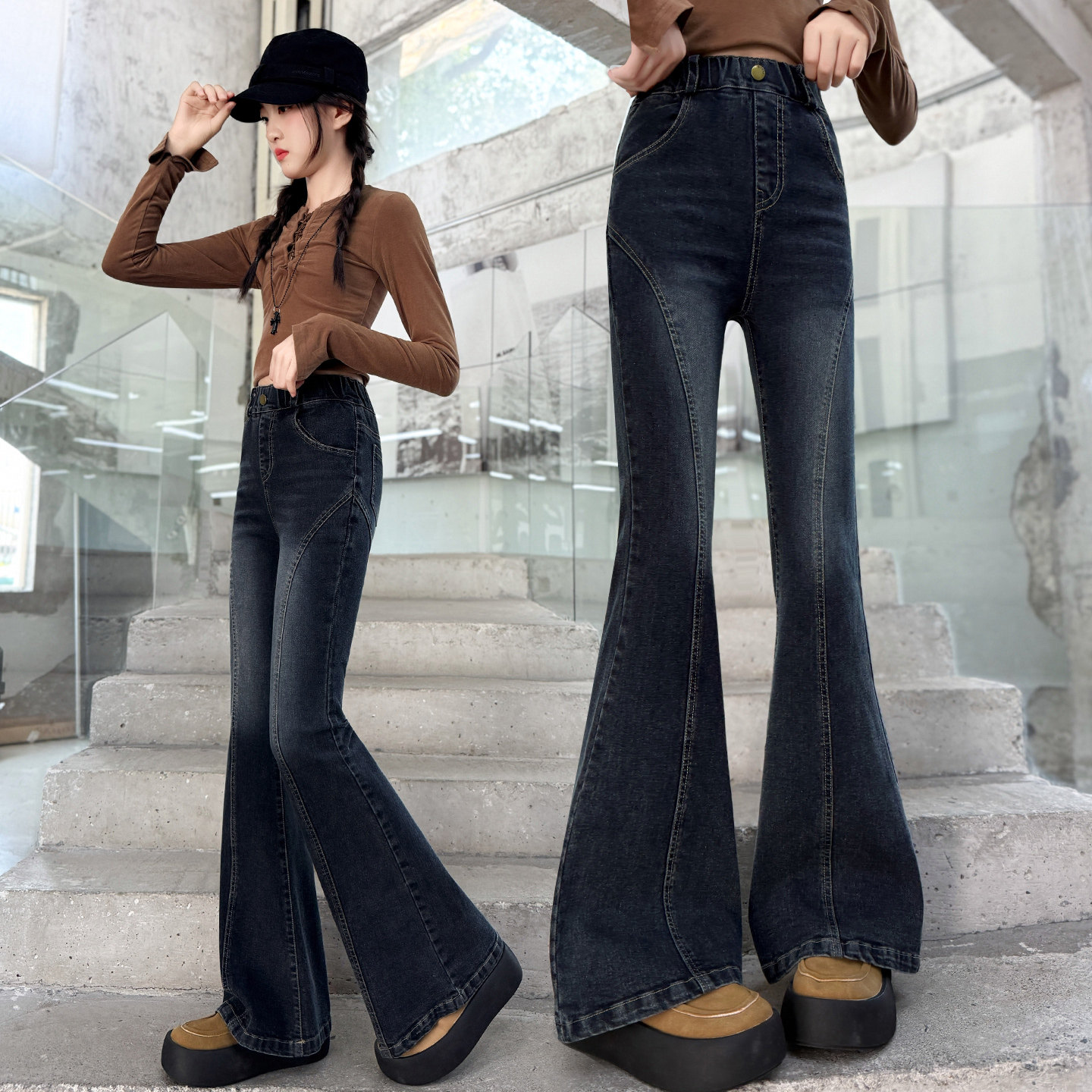 女童牛仔裤春秋新款中大童洋气紧身裤小女孩时尚显瘦修身微喇长裤