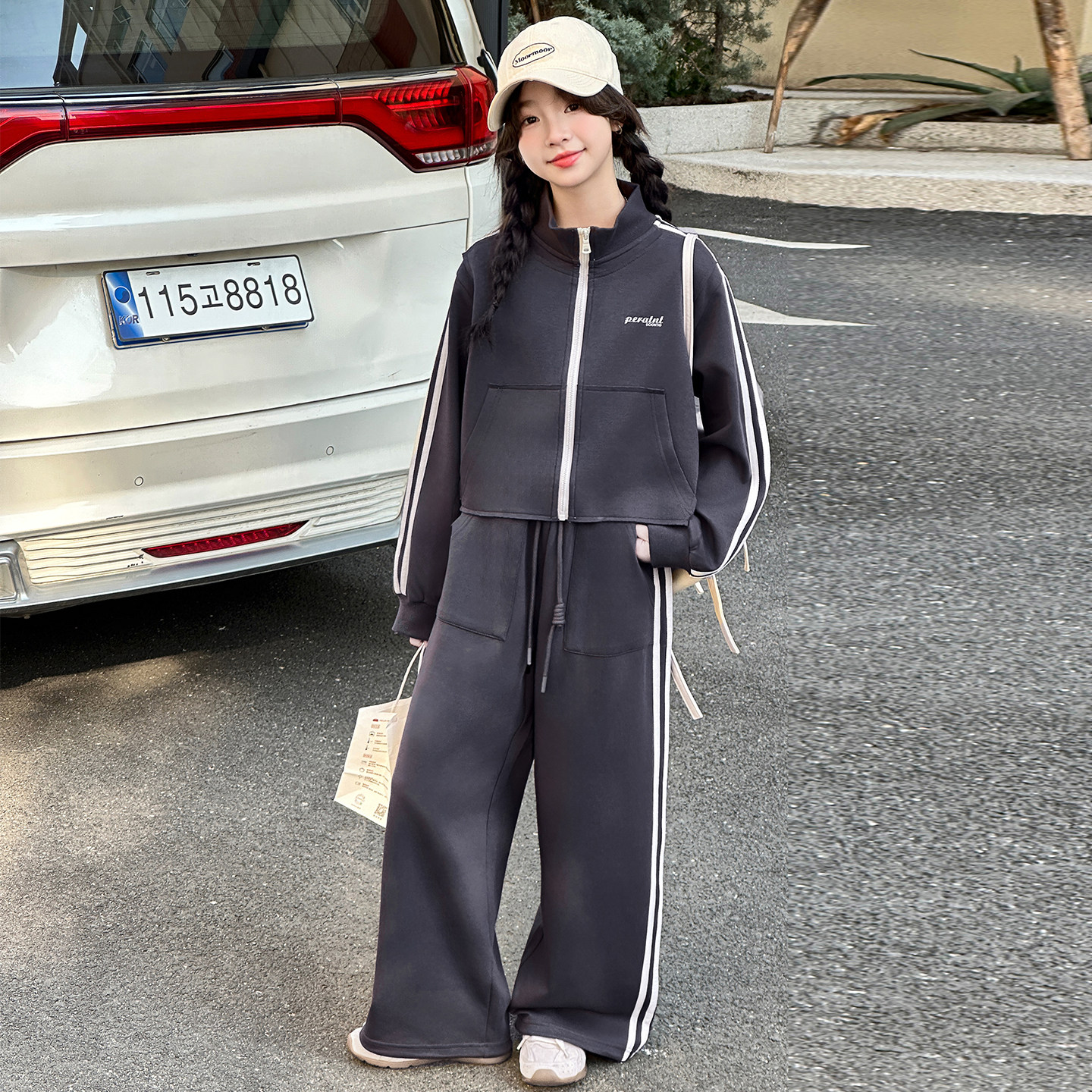 女童春秋套装韩版中大童拉链衫上衣阔腿裤时尚两件套韩系休闲衣服