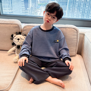 男童睡衣秋冬款中大儿童套头德绒家居服套装男孩宽松休闲两件套潮