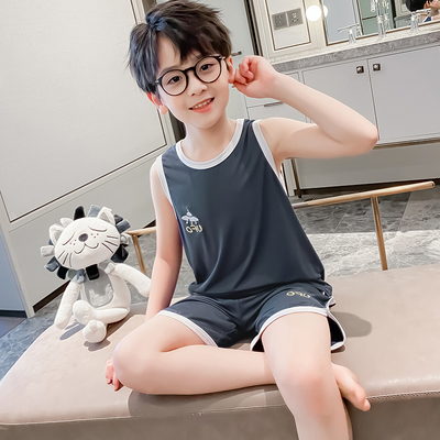 男童夏季莫代尔背心短裤睡衣套装