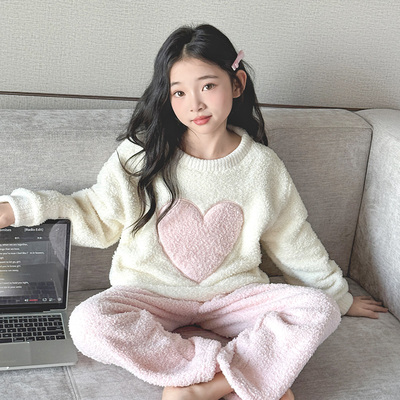 女童冬款珊瑚绒睡衣双面绒家居服