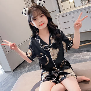 女童睡衣夏季薄款小女孩短袖空调服中大童套装夏装儿童冰丝家居服