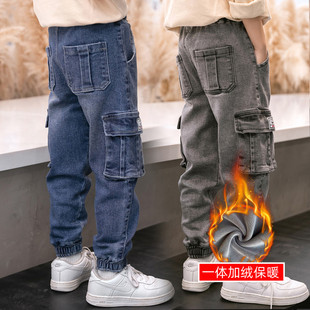 男童牛仔裤秋冬加绒2025新款韩版中大童休闲裤男孩儿童宽松工装裤