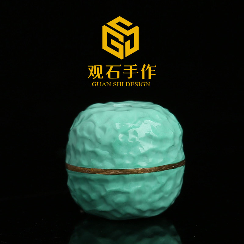 绿松石高瓷手工搓金珠文玩配珠