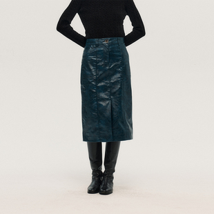 「琉璃湖」 野裁 原创仿绵羊皮环保PU皮裙复古半身裙 Trims Wild