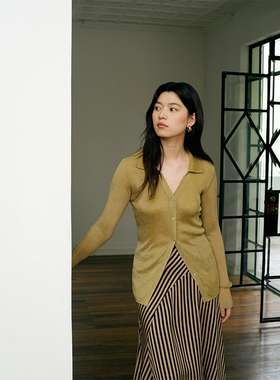 Wild Trims 野裁 「粼粼」 金属丝细闪冰感修身亮丝polo针织开衫