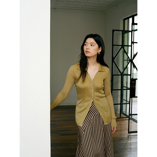 Trims 亮丝polo针织开衫 野裁 金属丝细闪冰感修身 「粼粼」 Wild