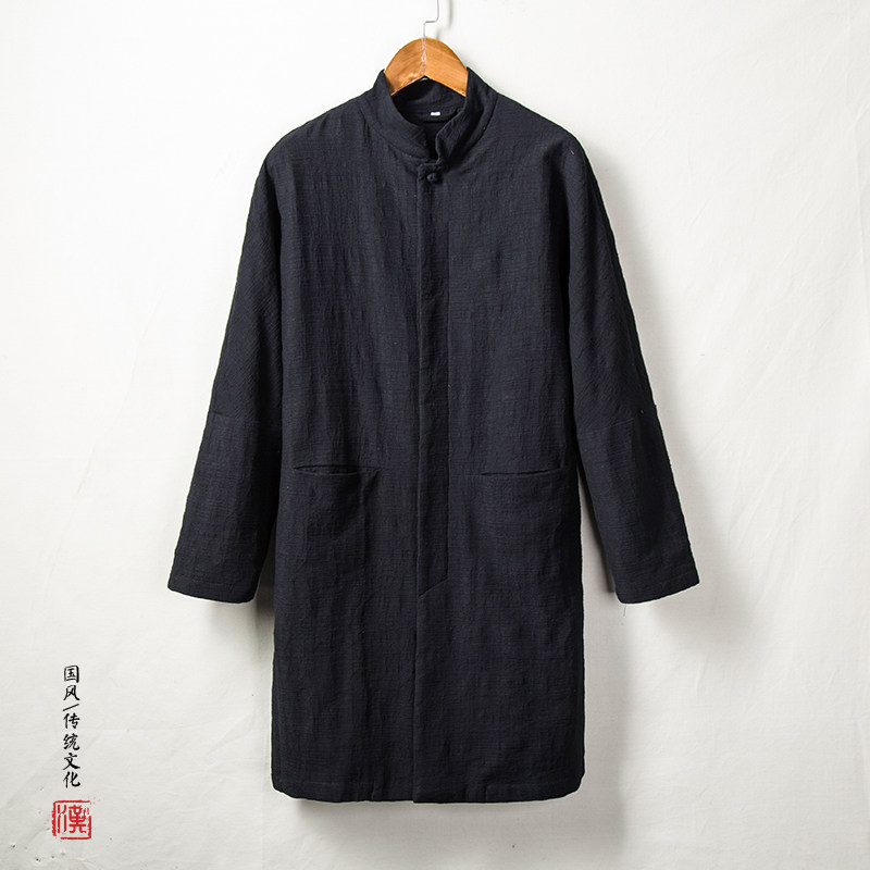 春秋中式男装中国风中长款风衣男复古风唐装汉服大衣居士禅服外套
