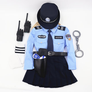 网红款儿童警察服黑猫警长衣服女童长袖小交警演出幼儿园警官制服