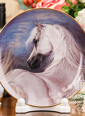英国 Danbury Mint 1993年白色骏马陶瓷盘門室裝飾歐式挂盘男礼物
