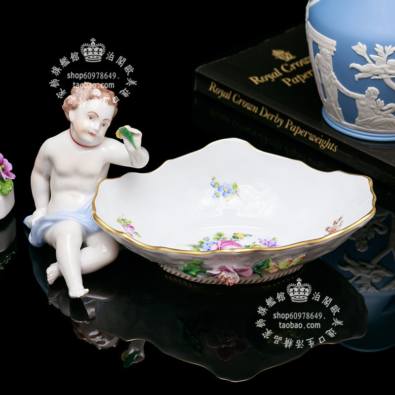 纯手绘德国制 Dresden 天使茶几陶瓷家用果篮表盘欧式摆件装饰盆
