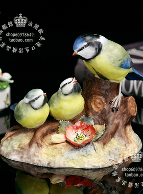 英国德貝瓷陶瓷手工母子鸟摆件