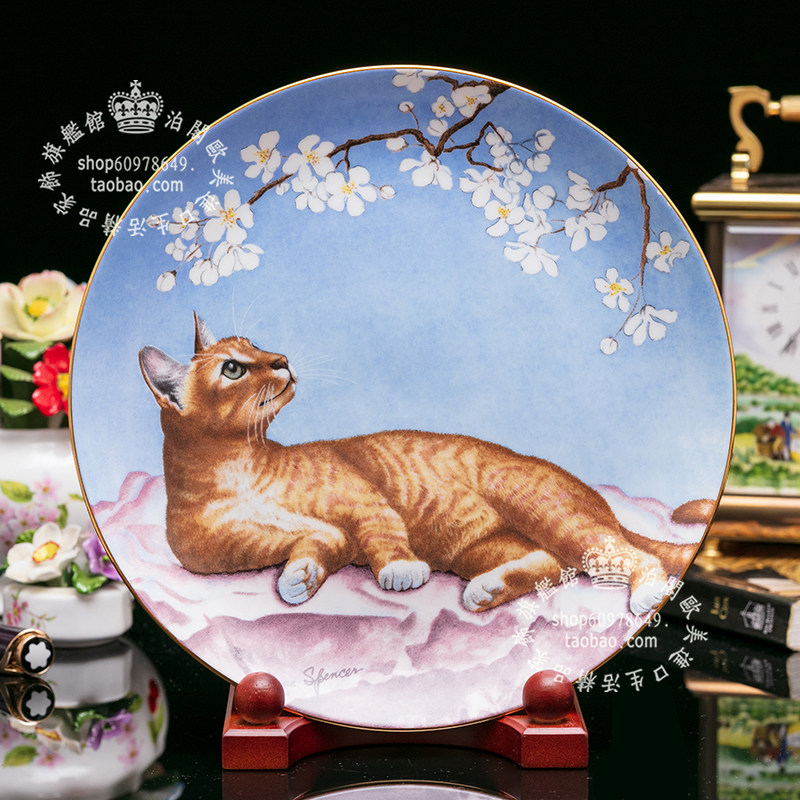 英国 Danbury Mint 猫咪艺术陶瓷盘 花与猫的对话  五月踏春赏樱