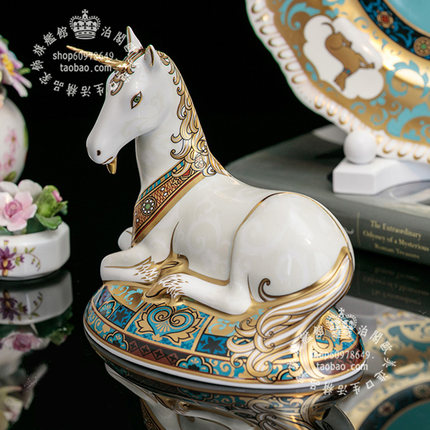 限量2000英国制 Royal Crown Derby 手绘独角兽 欧式骨瓷摆件送礼