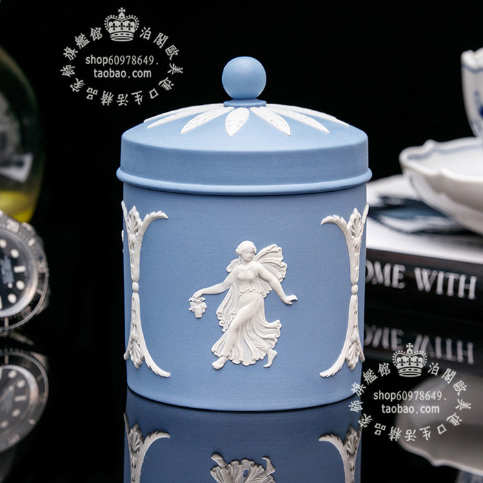 英国制 Wedgwood 水蓝丰收跳舞女神陶瓷浮雕碧玉收藏储物罐茶叶罐