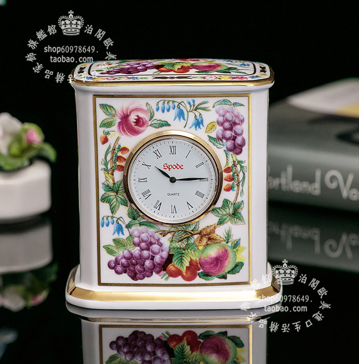 英国正品Spode 法式 普罗旺思 盛开玫瑰 骨瓷陶瓷时钟桌钟立钟 小