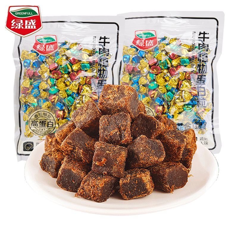 绿盛250g牛肉植物蛋白粒颗粒袋装五香沙嗲香辣味混合休闲零食小吃