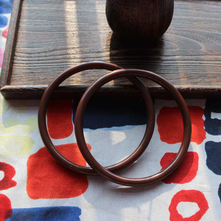 咖啡色圆形树脂挽手包袋配件风吕敷手挽diy包袋质把手1对