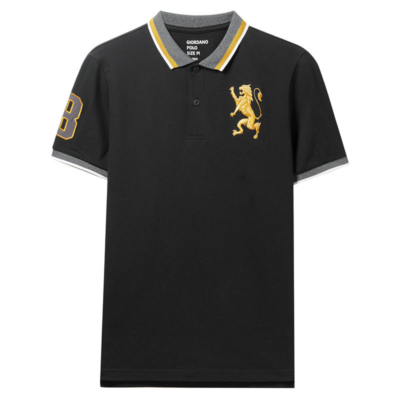 佐丹奴夏季男装狮子刺绣刺绣修身polo衫翻领有领短袖t恤休闲