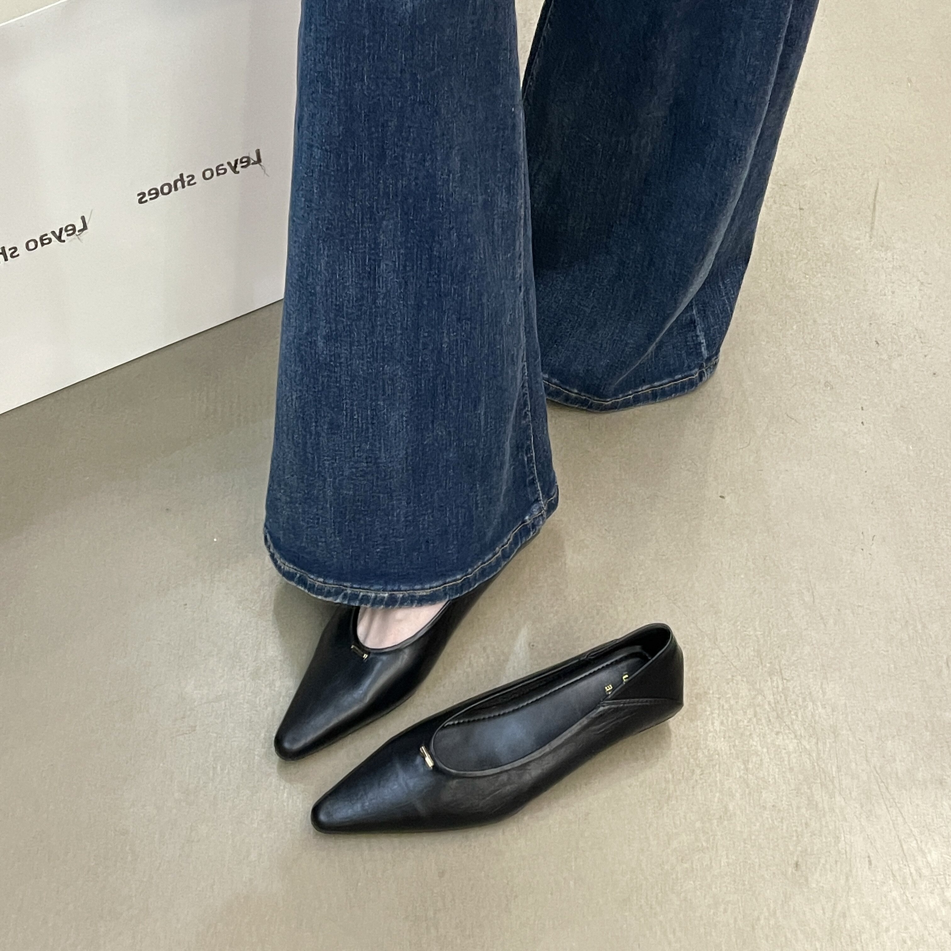 法式尖头玛丽珍鞋女黑色平跟浅口单鞋气质通勤百搭女鞋气质鞋子女