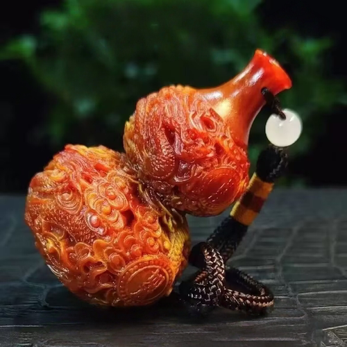 【抢正品】香港龙涎香雕刻精致盘龙葫芦手把件摆件配饰车摆礼