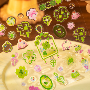 语闲镭射银滴胶贴纸 风铃岛创意立体图案diy挂件手帐手机壳装饰贴