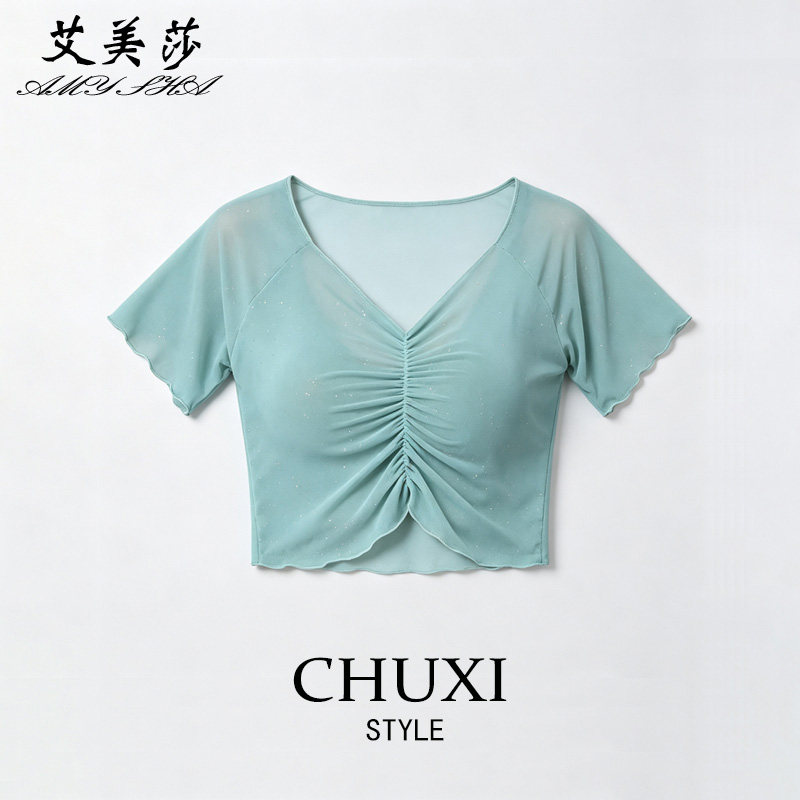 肚皮舞上衣2026春夏新款练功服东方舞蹈服水纱短袖性感上装演出服